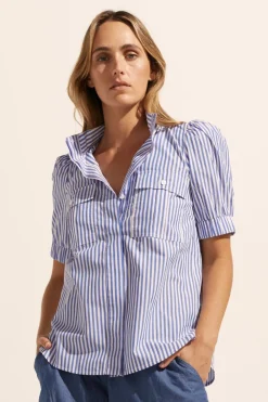 zoe kratzmann Allot Top-Cobalt Stripe|Women Tops