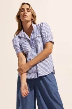 zoe kratzmann Allot Top-Cobalt Stripe|Women Tops