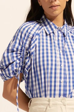 zoe kratzmann Bond Top-Azure Gingham Check|Women Tops