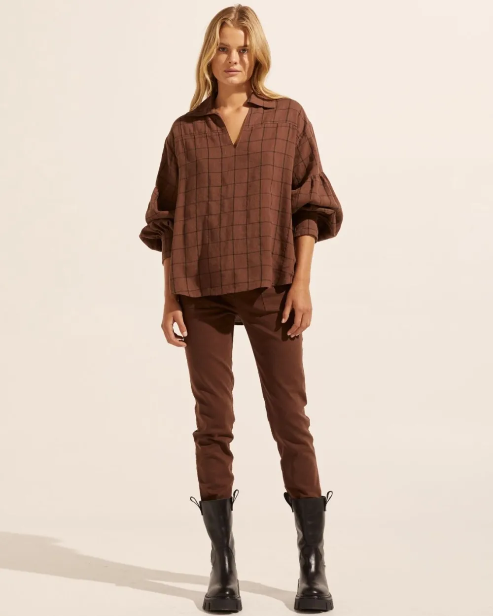 zoe kratzmann Bounty Top-Chocolate Check|Women Tops