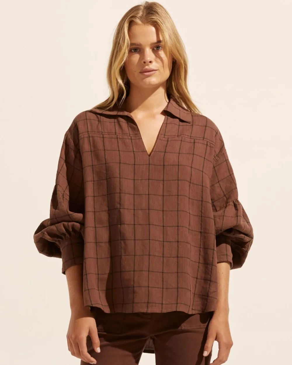 zoe kratzmann Bounty Top-Chocolate Check|Women Tops