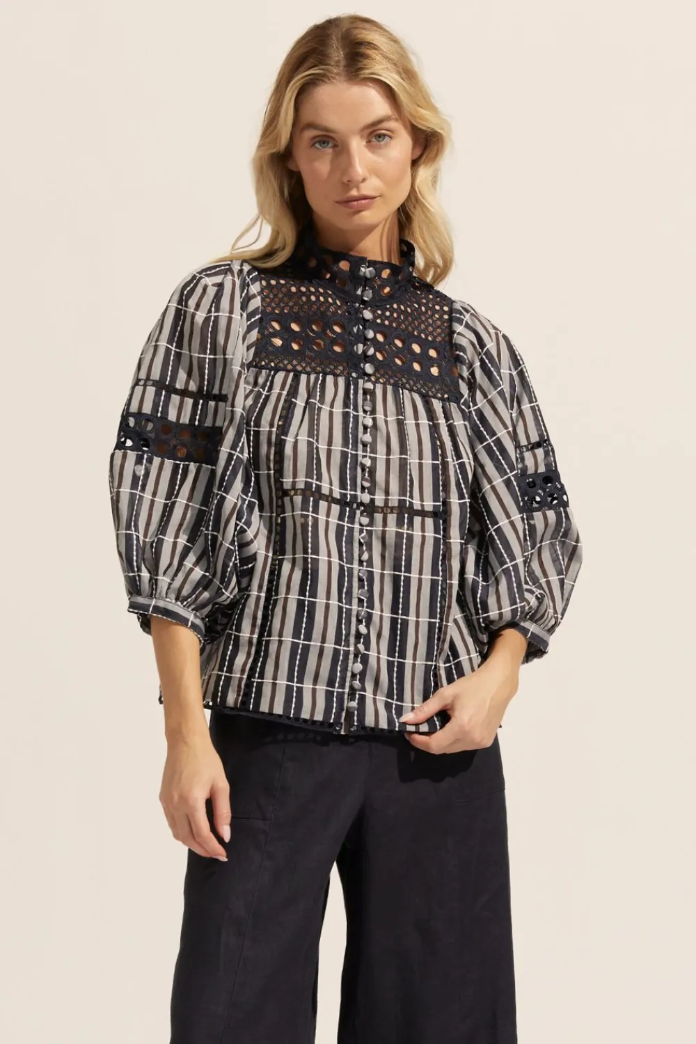 zoe kratzmann Dedicate Top-Indigo Check|Women Tops