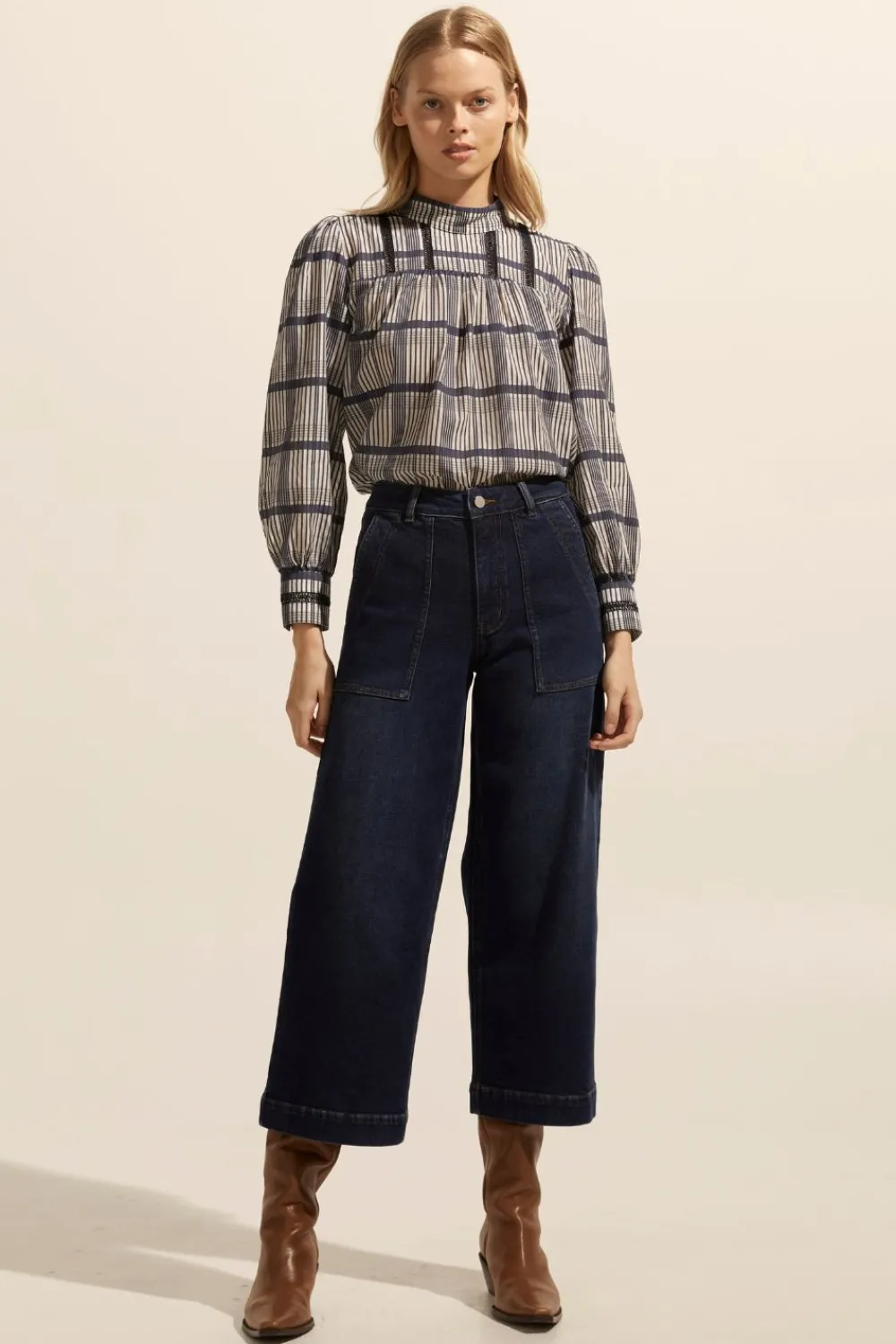 zoe kratzmann Faze Top-Ink/Porcelain Check|Women Tops