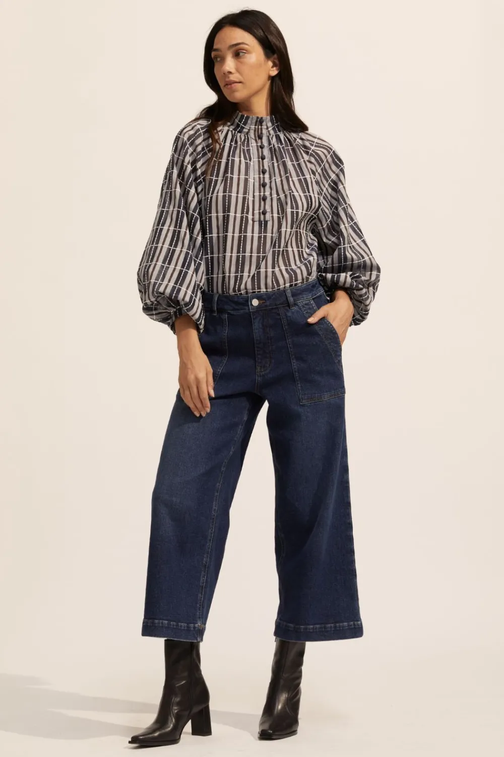 zoe kratzmann Fuse Top-Indigo Check|Women Tops