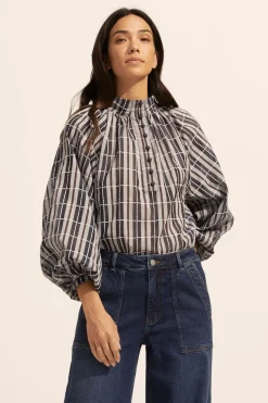 zoe kratzmann Fuse Top-Indigo Check|Women Tops