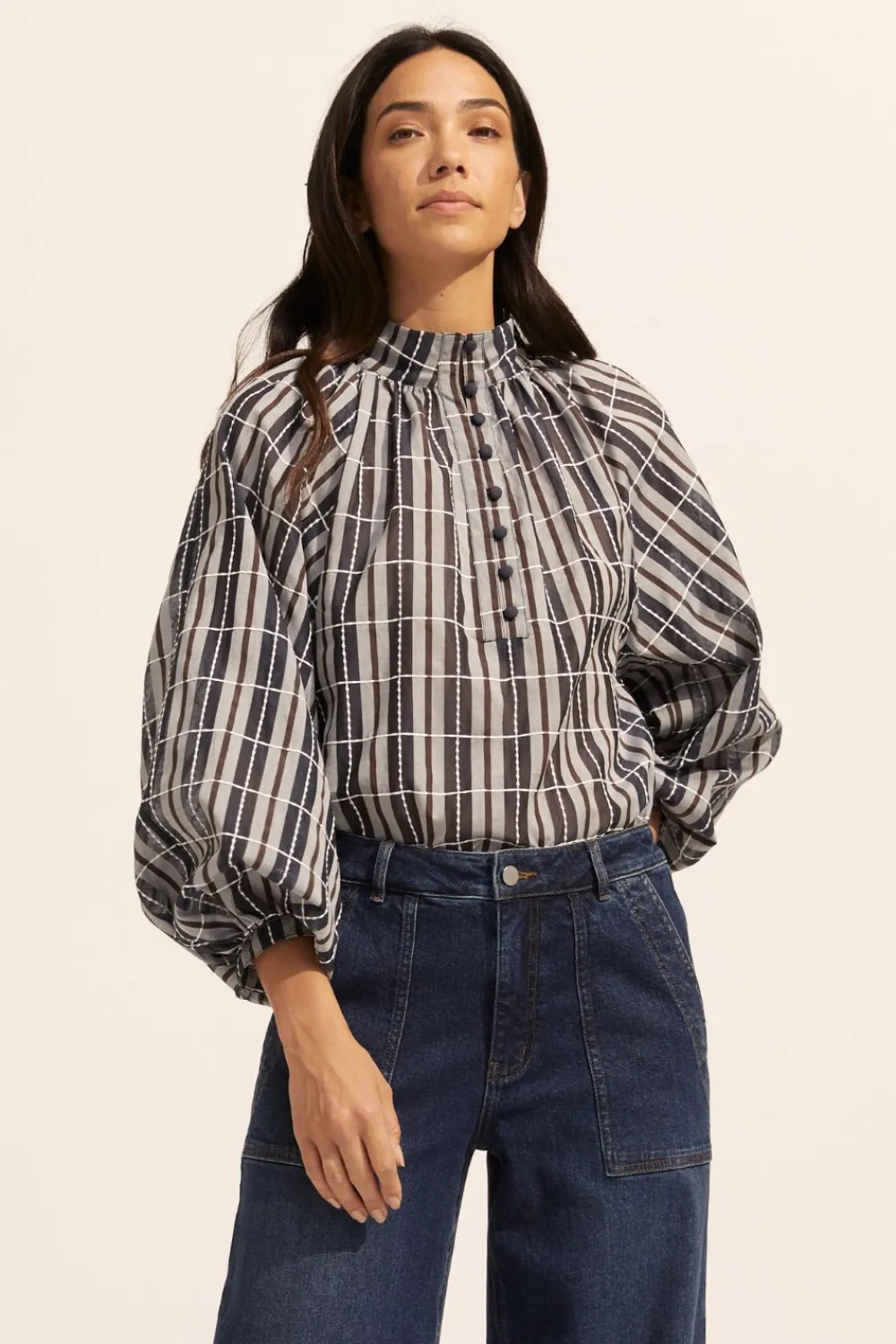 zoe kratzmann Fuse Top-Indigo Check|Women Tops