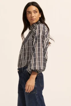 zoe kratzmann Fuse Top-Indigo Check|Women Tops
