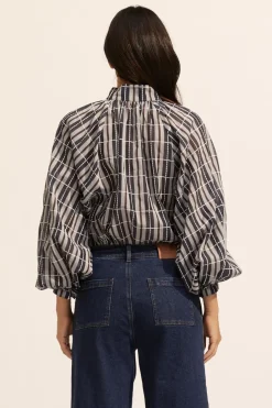 zoe kratzmann Fuse Top-Indigo Check|Women Tops