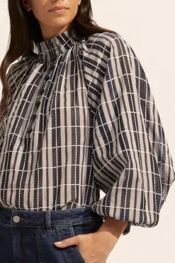 zoe kratzmann Fuse Top-Indigo Check|Women Tops