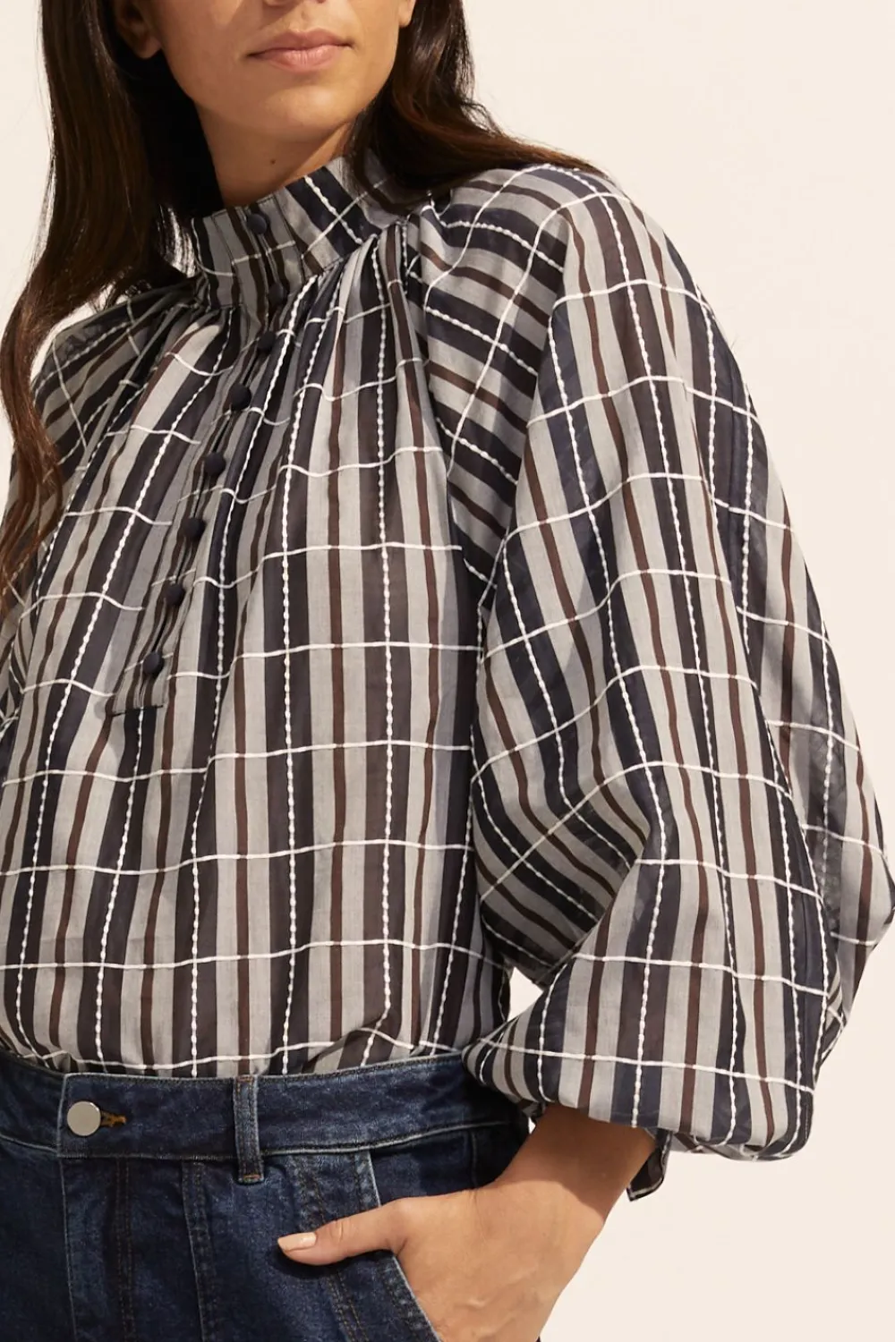 zoe kratzmann Fuse Top-Indigo Check|Women Tops