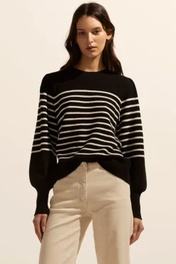 zoe kratzmann Gather Knit-Black/Stone Stripe|Women Knitwear