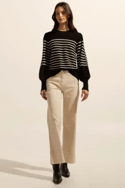 zoe kratzmann Gather Knit-Black/Stone Stripe|Women Knitwear
