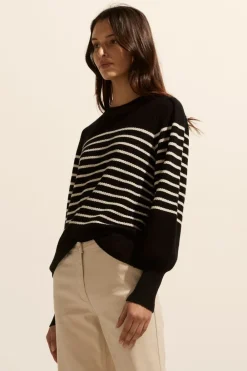 zoe kratzmann Gather Knit-Black/Stone Stripe|Women Knitwear