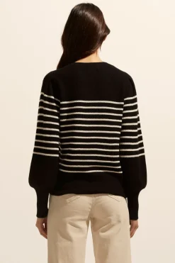 zoe kratzmann Gather Knit-Black/Stone Stripe|Women Knitwear