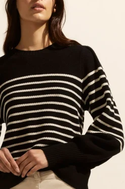 zoe kratzmann Gather Knit-Black/Stone Stripe|Women Knitwear