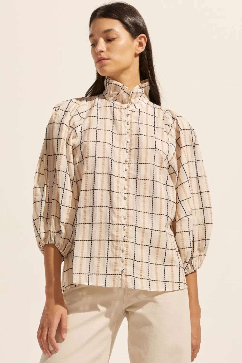 zoe kratzmann Grant Top-Ivory Check|Women Tops