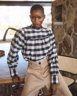 zoe kratzmann Horizen Top-Black/Ecru Check|Women Tops