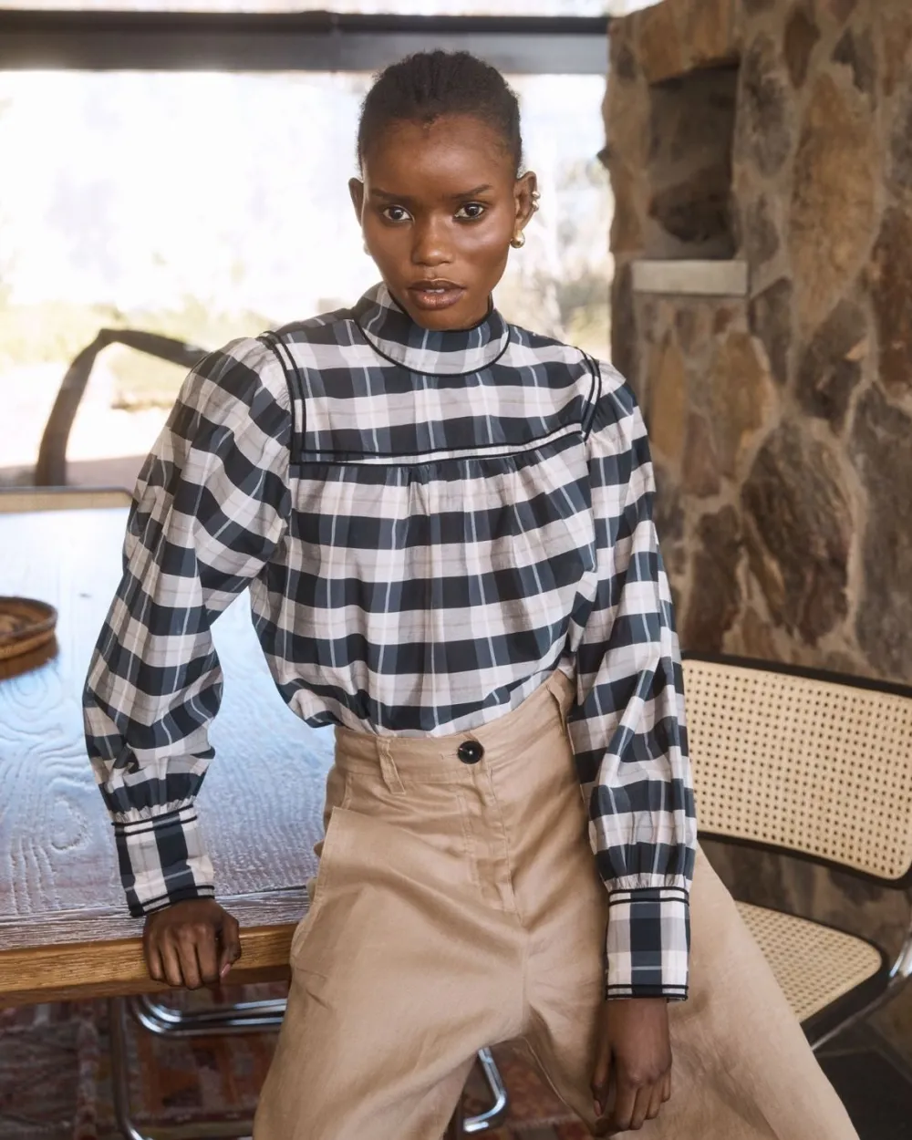 zoe kratzmann Horizen Top-Black/Ecru Check|Women Tops