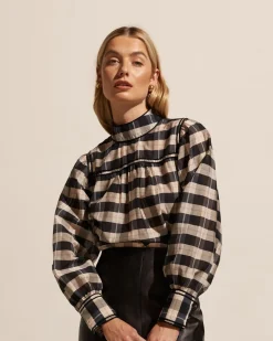 zoe kratzmann Horizen Top-Black/Ecru Check|Women Tops