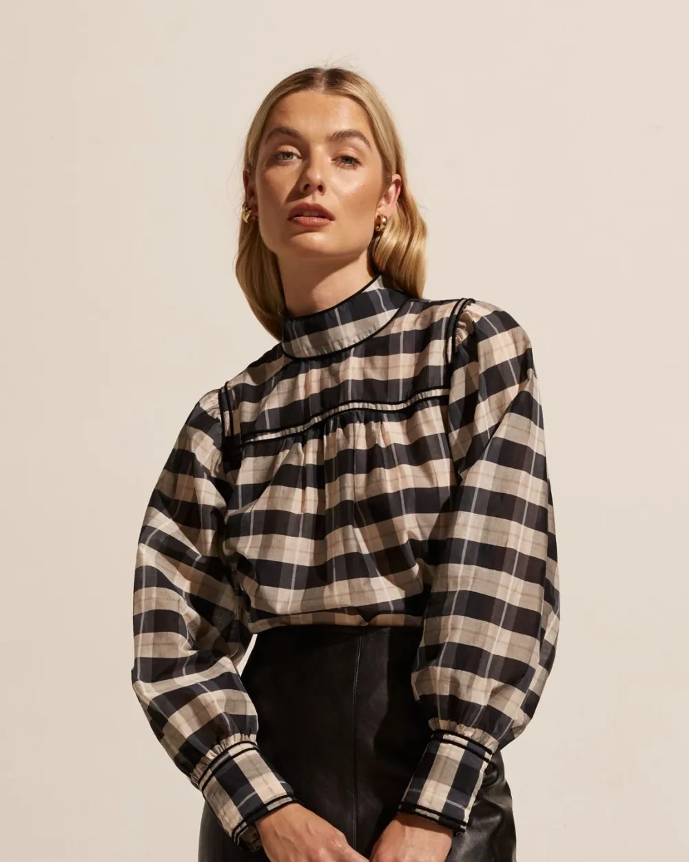 zoe kratzmann Horizen Top-Black/Ecru Check|Women Tops