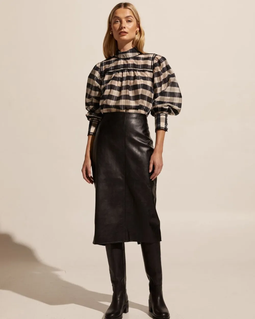 zoe kratzmann Horizen Top-Black/Ecru Check|Women Tops