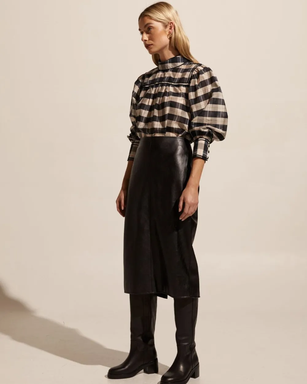 zoe kratzmann Horizen Top-Black/Ecru Check|Women Tops
