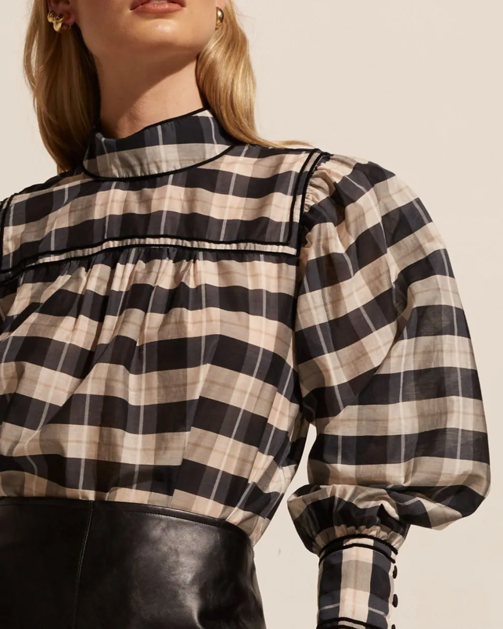 zoe kratzmann Horizen Top-Black/Ecru Check|Women Tops