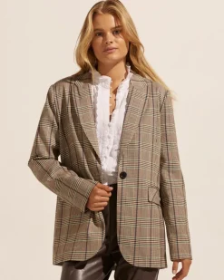 zoe kratzmann Index Jacket-Navy/Chocolate Check|Women Jackets