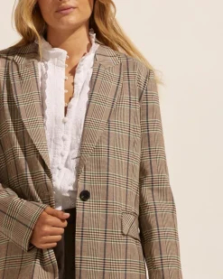 zoe kratzmann Index Jacket-Navy/Chocolate Check|Women Jackets