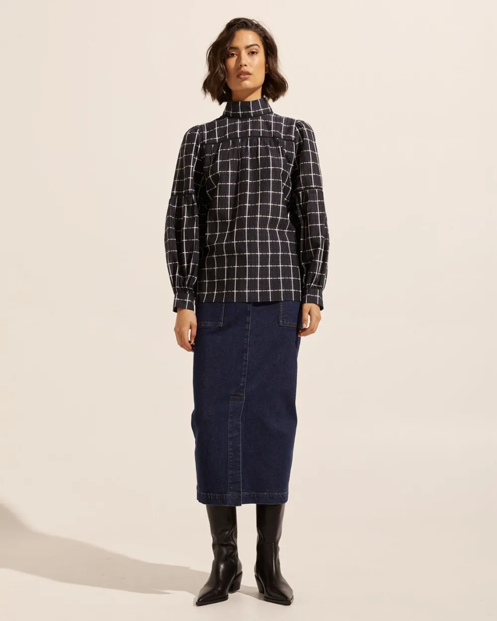 zoe kratzmann Pace Top-Black Check|Women Tops