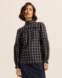 zoe kratzmann Pace Top-Black Check|Women Tops