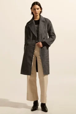 zoe kratzmann Pillar Coat-Black Mini Check|Women Coats