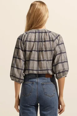 zoe kratzmann Refine Top-Ink/Porcelain Check|Women Tops