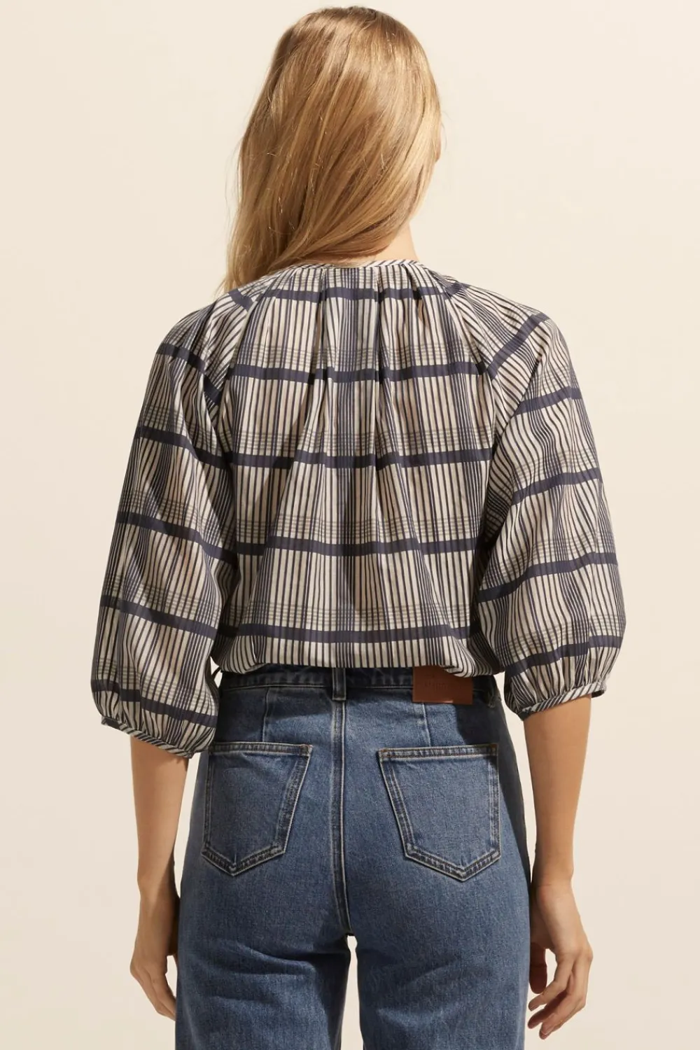 zoe kratzmann Refine Top-Ink/Porcelain Check|Women Tops