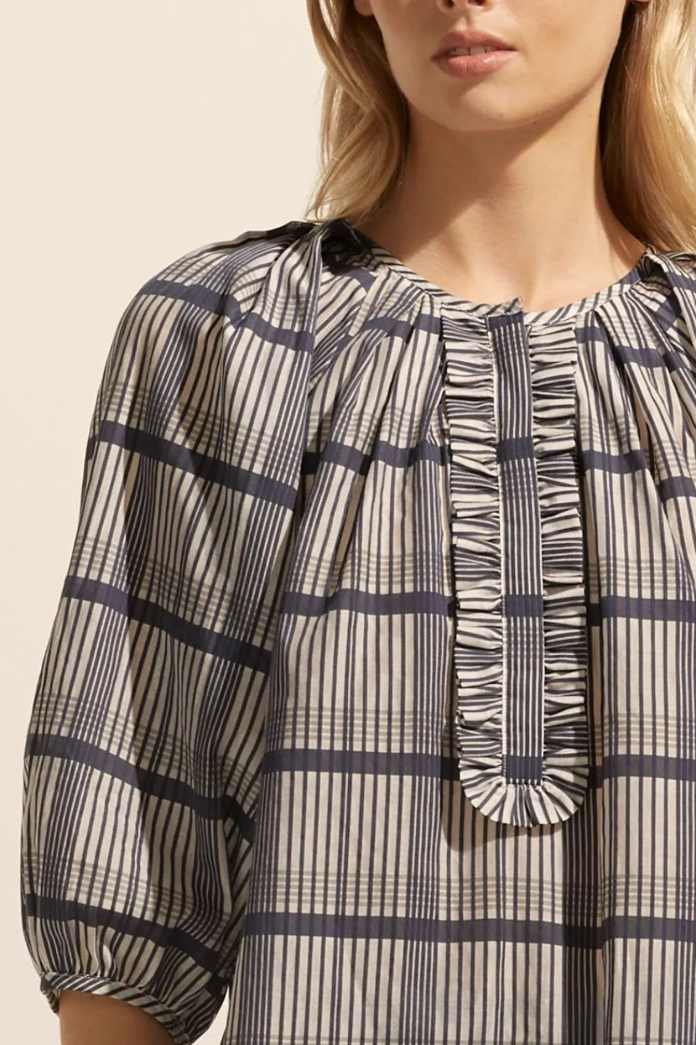 zoe kratzmann Refine Top-Ink/Porcelain Check|Women Tops