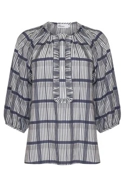 zoe kratzmann Refine Top-Ink/Porcelain Check|Women Tops
