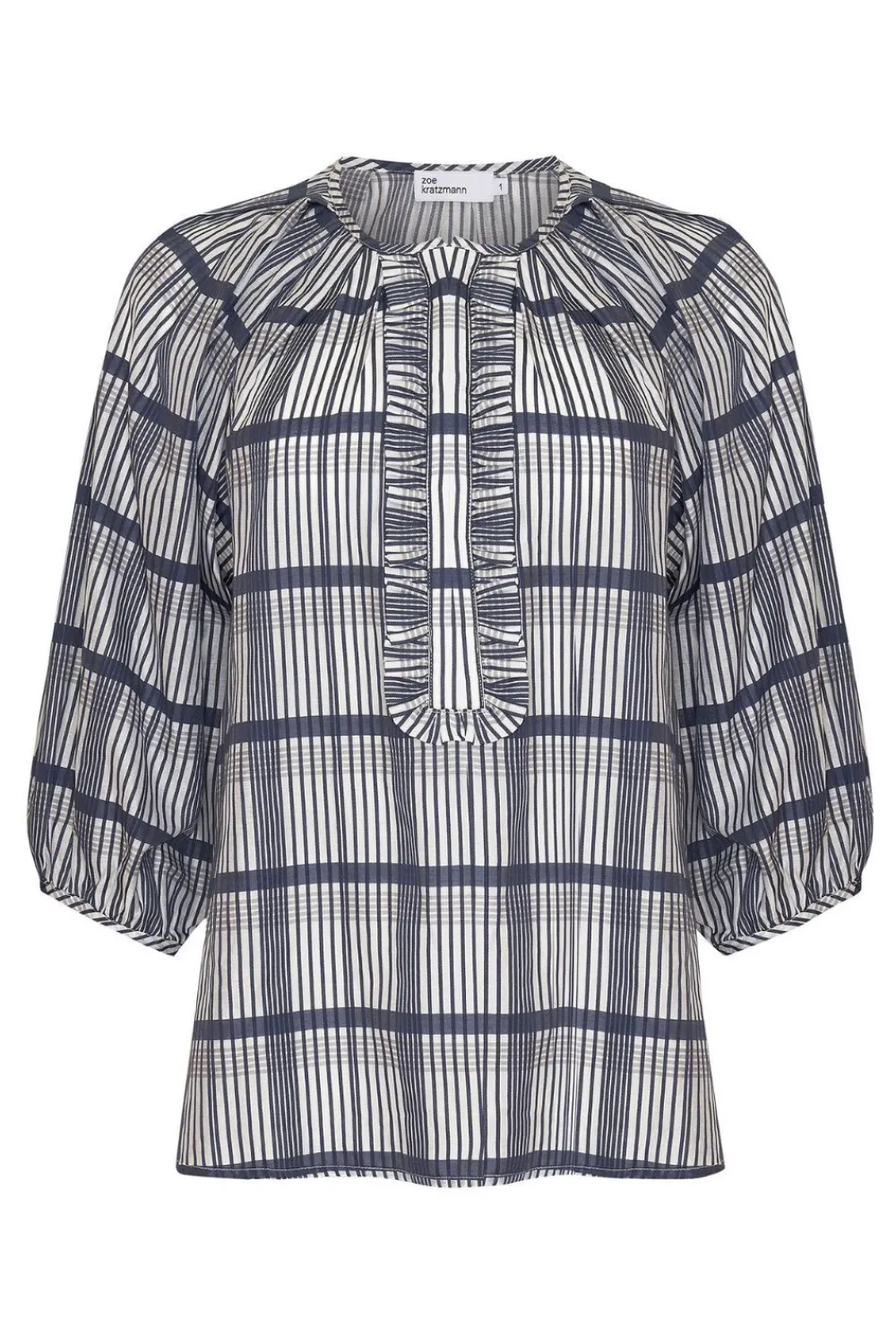 zoe kratzmann Refine Top-Ink/Porcelain Check|Women Tops