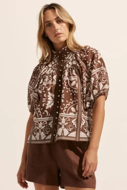 zoe kratzmann Roam Top-Choc Mosaic|Women Tops