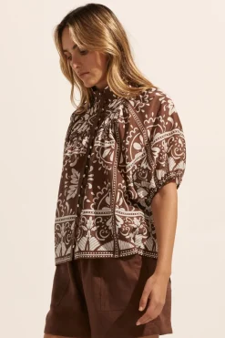 zoe kratzmann Roam Top-Choc Mosaic|Women Tops