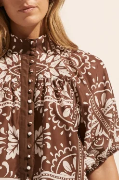 zoe kratzmann Roam Top-Choc Mosaic|Women Tops