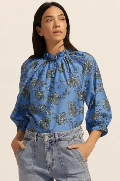 zoe kratzmann Siesta Top- Azure Botanic|Women Tops