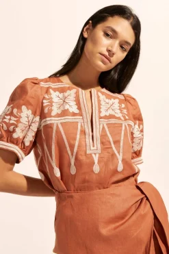 zoe kratzmann Venture Top-Ginger Embroid|Women Tops