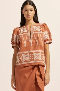 zoe kratzmann Venture Top-Ginger Embroid|Women Tops