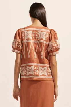zoe kratzmann Venture Top-Ginger Embroid|Women Tops