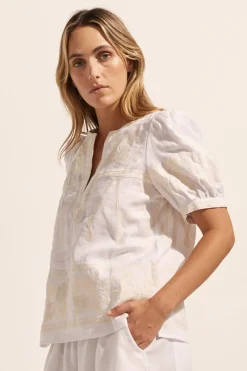 zoe kratzmann Venture Top-Porcelain Embroid|Women Tops