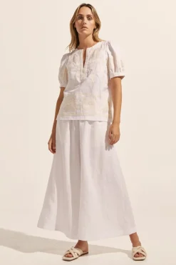 zoe kratzmann Venture Top-Porcelain Embroid|Women Tops