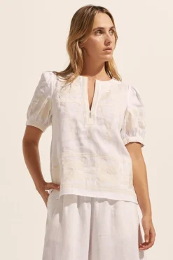 zoe kratzmann Venture Top-Porcelain Embroid|Women Tops