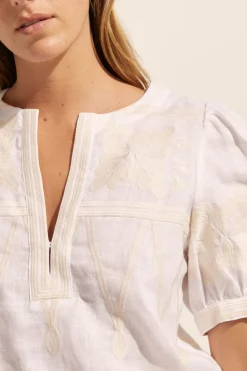 zoe kratzmann Venture Top-Porcelain Embroid|Women Tops